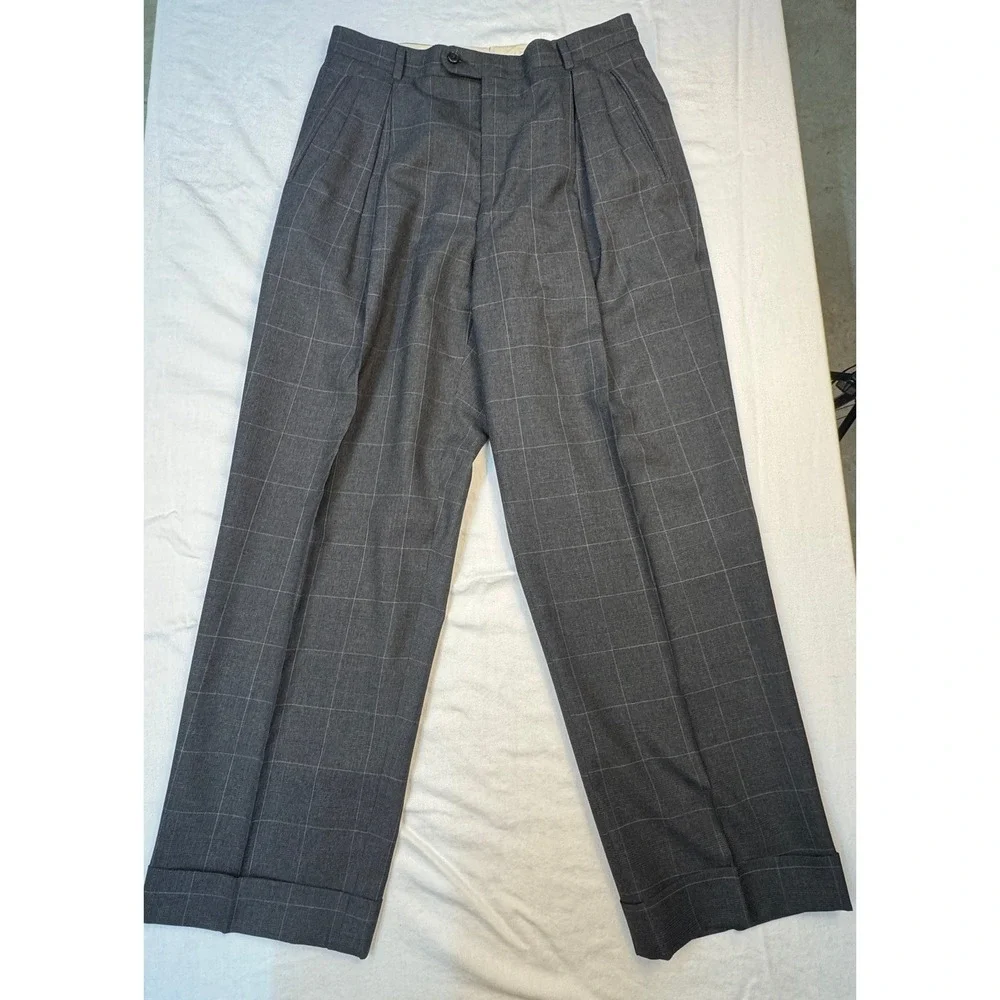 Hickey Freeman Bespoke Loro Piana Wool Suit Grey Windowpane Saks Fifth Avenue